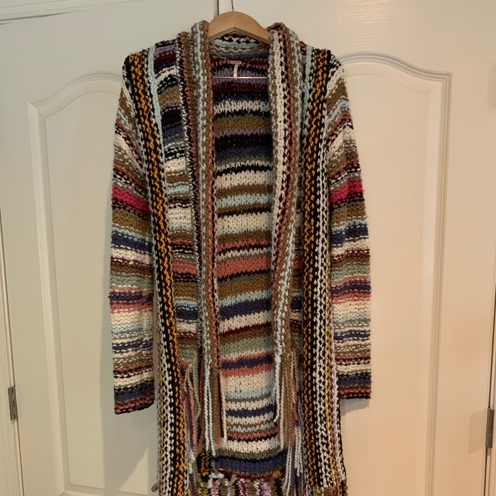 Free People Technicolor Fringe Cardigan